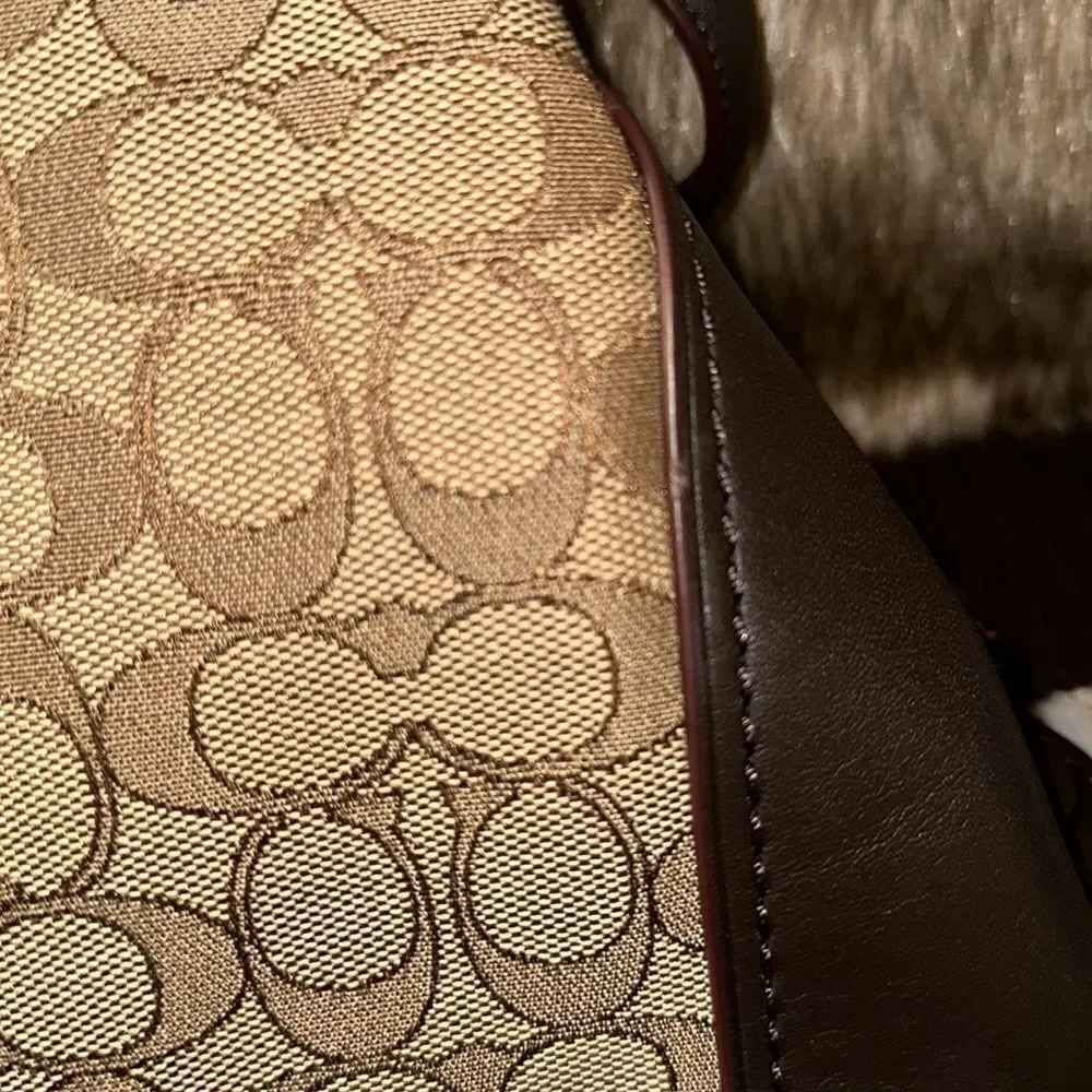 Coach Lexy Brown Tan Coach Logo Mid Sized Genuine Leather Satchel
